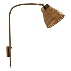 Retro Josef Frank, Wall Light, Brass, Rattan, 1950s