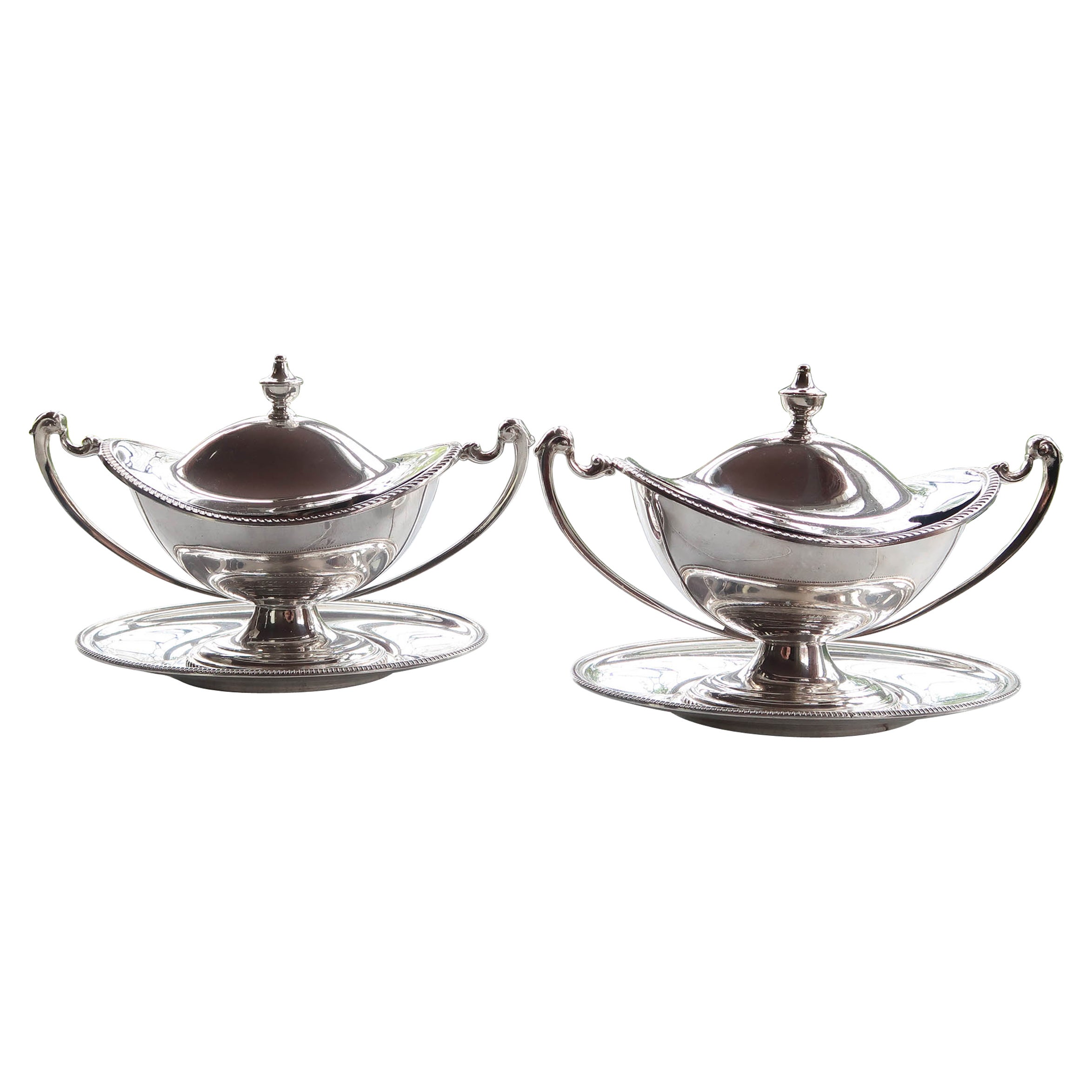 Pair of Antique Adam Style Silver Plated Tureens. English C.1920 For Sale