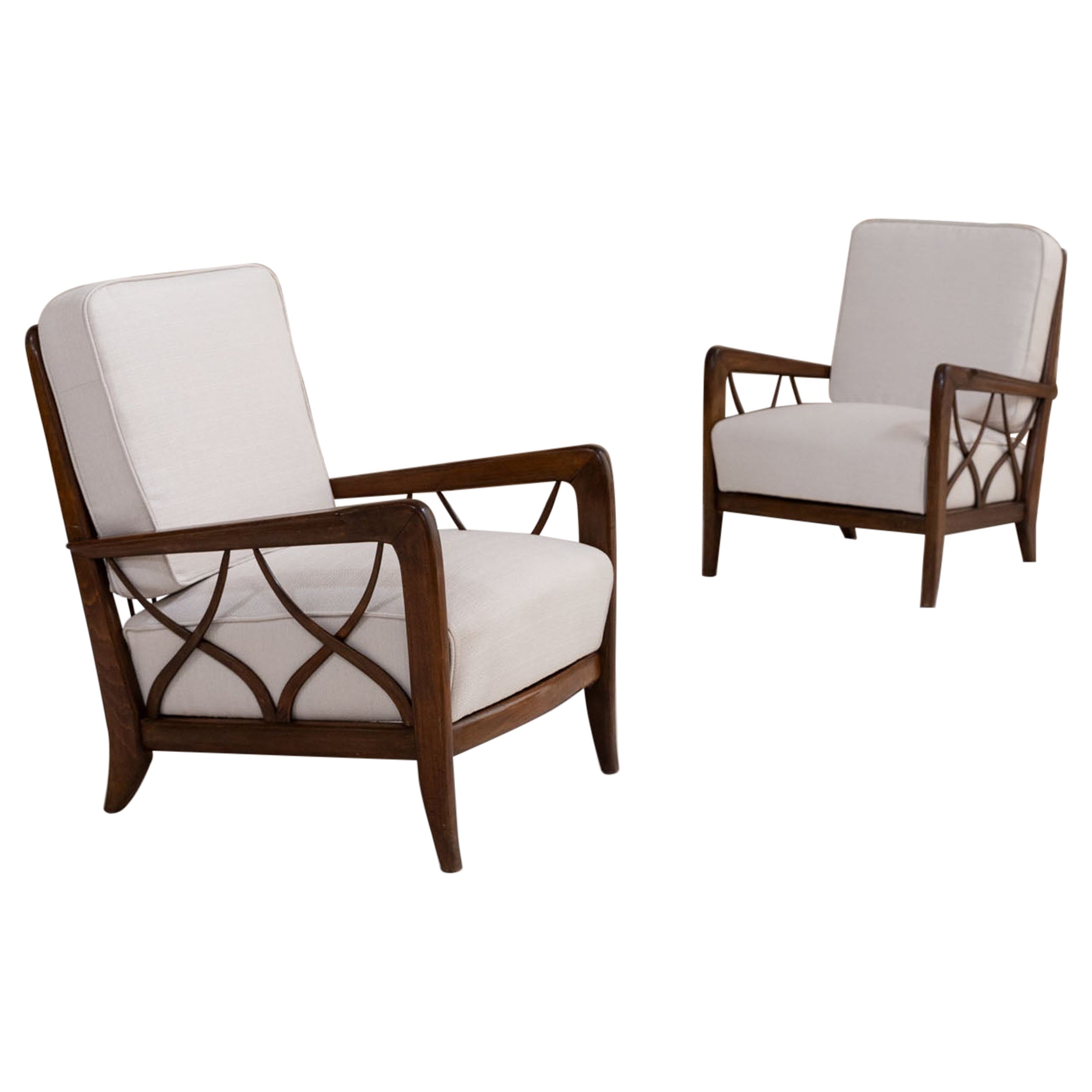 Paar Sessel aus der Mitte des Jahrhunderts, entworfen von Paolo Buffa im Angebot