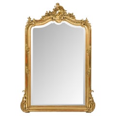 19 the Century French Louis Quinze Gold Gilt Mirror with Faceted Glass