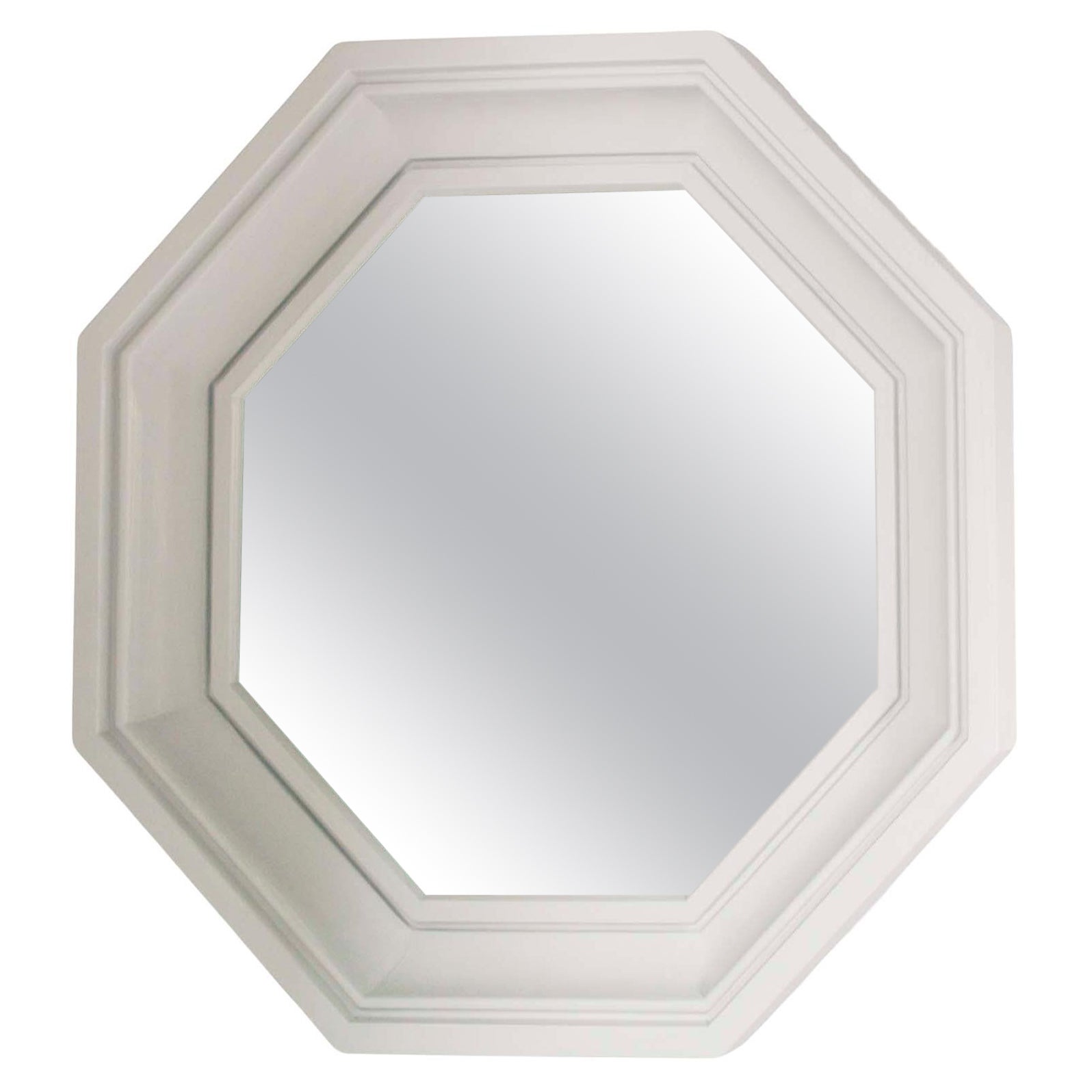 1970s Octagonal Wall Mirror in White Painted Walnut by Bottega Gadda Milano For Sale