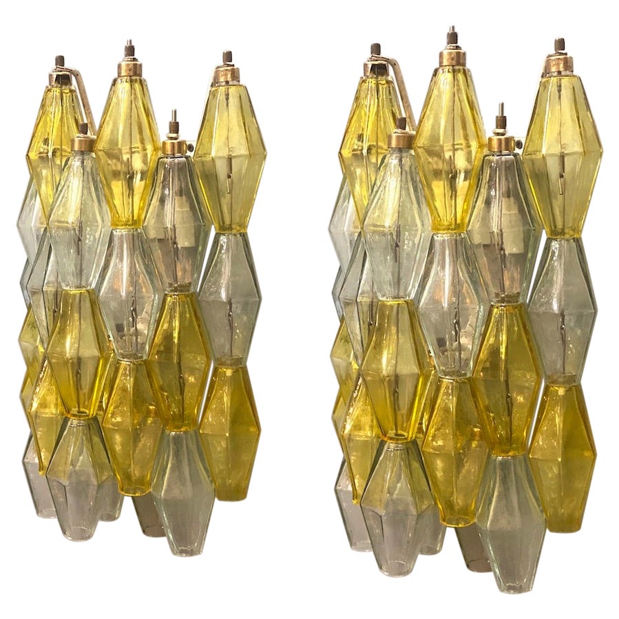 Pair of  Yellow and Clear Poliedri Sconces Carlo Scarpa Venini Variation, 1980' For Sale