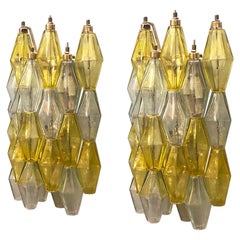 Pair of  Yellow and Clear Poliedri Sconces Carlo Scarpa Venini Variation, 1980'