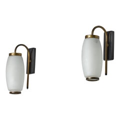 Italian Design Wall Lamps: 1950s Brass & Black Vintage Appliques