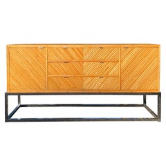 Used Milo Baughman Style Split Pencil Reed Bamboo and Chrome Credenza