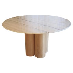 White Marble & Wood Round Table Axis, customizable dimensions, by Sergio Prieto