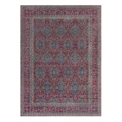 Antiker persischer Kirman-Teppich in Rot, Blau und Beige