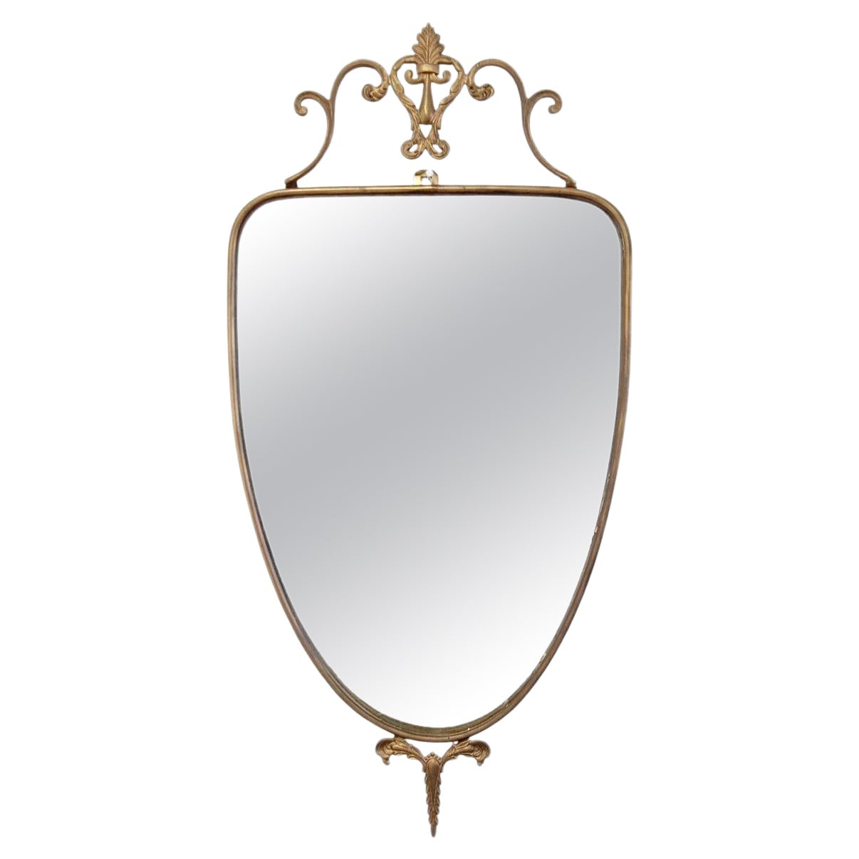 Mid Century Modern Ornamented Brass Mirror, Italy 50s For Sale