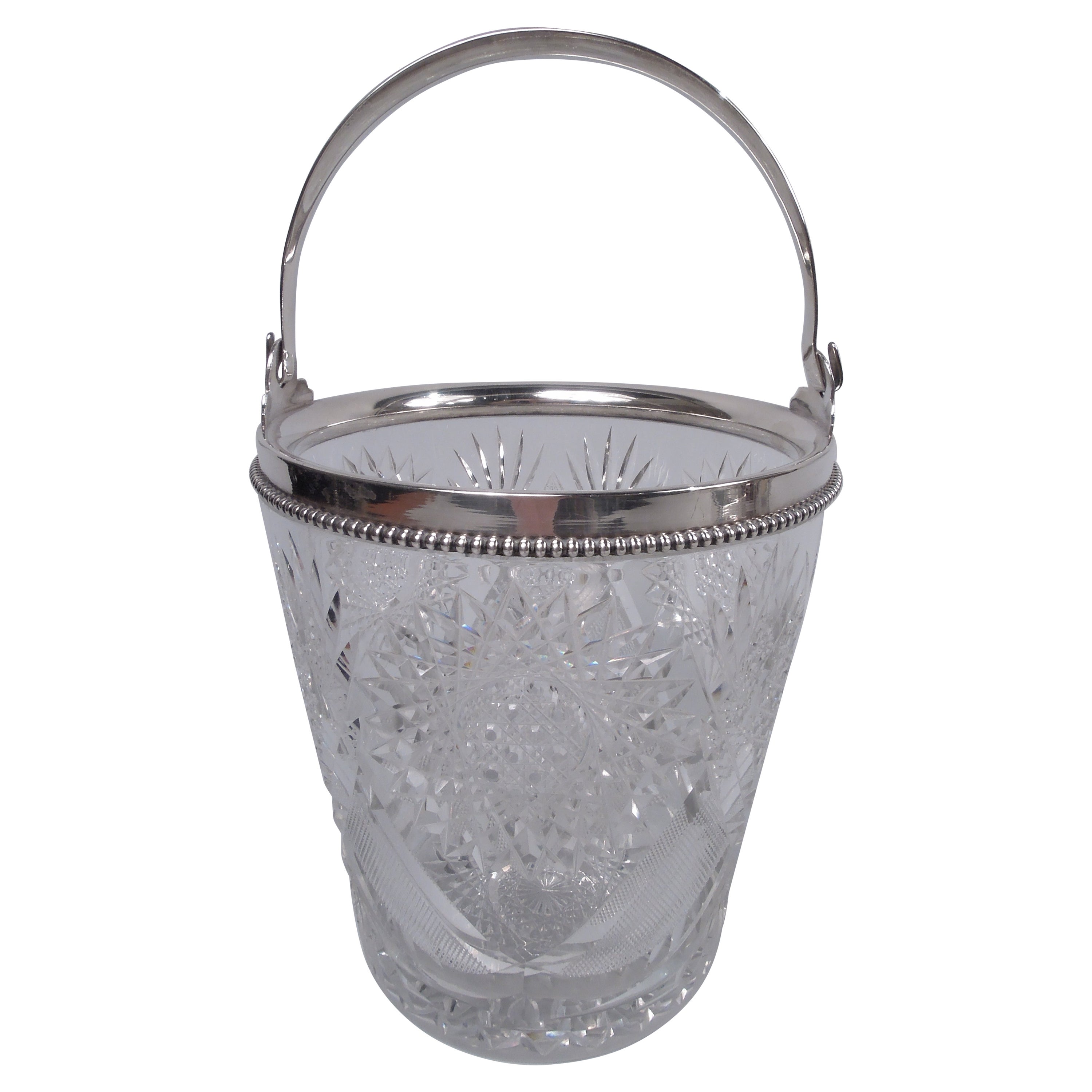 Antique American Brilliant-Cut Glass & Sterling Silver Ice Bucket For Sale