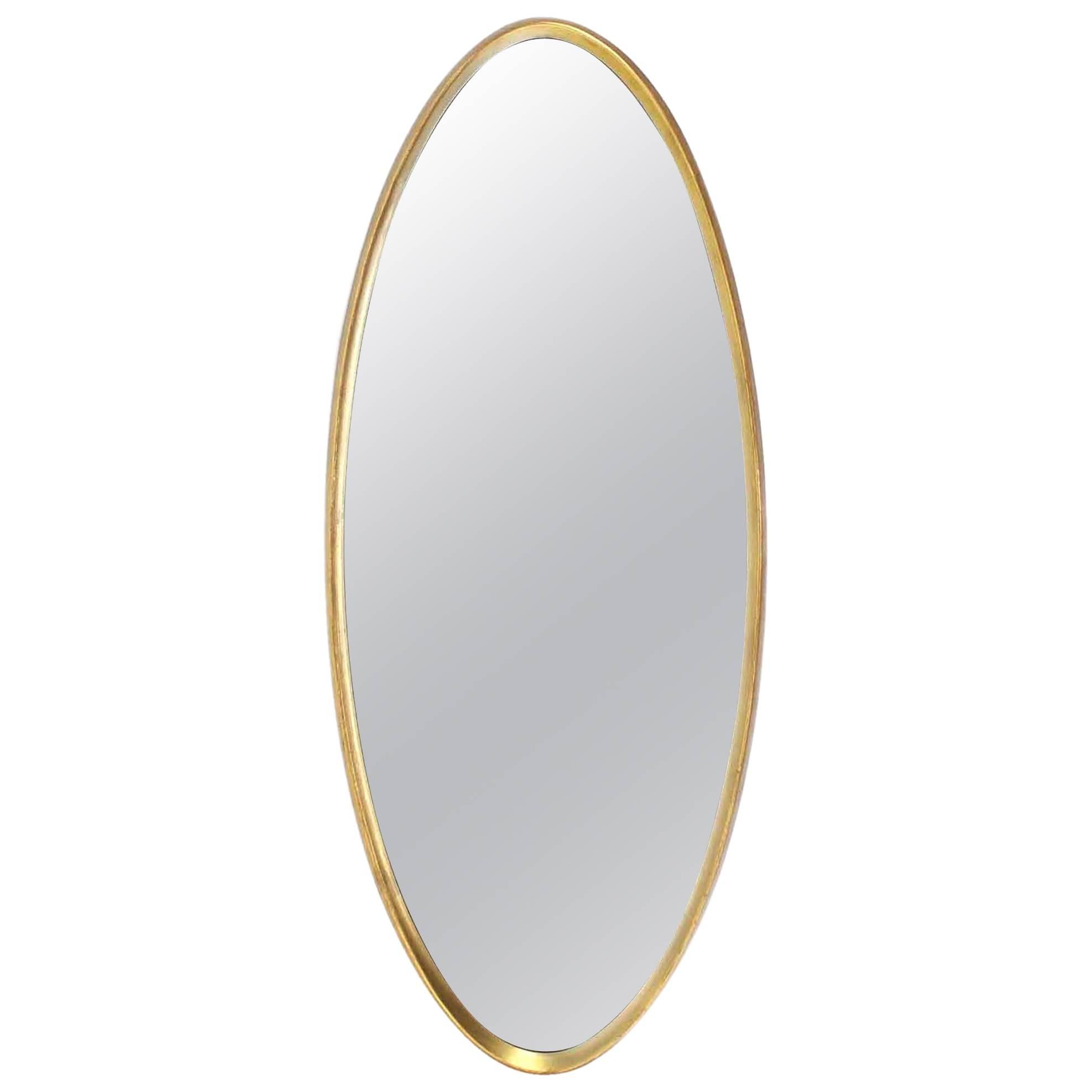 Mid Century Modern Gold Giltwood Oval Mirror For Sale