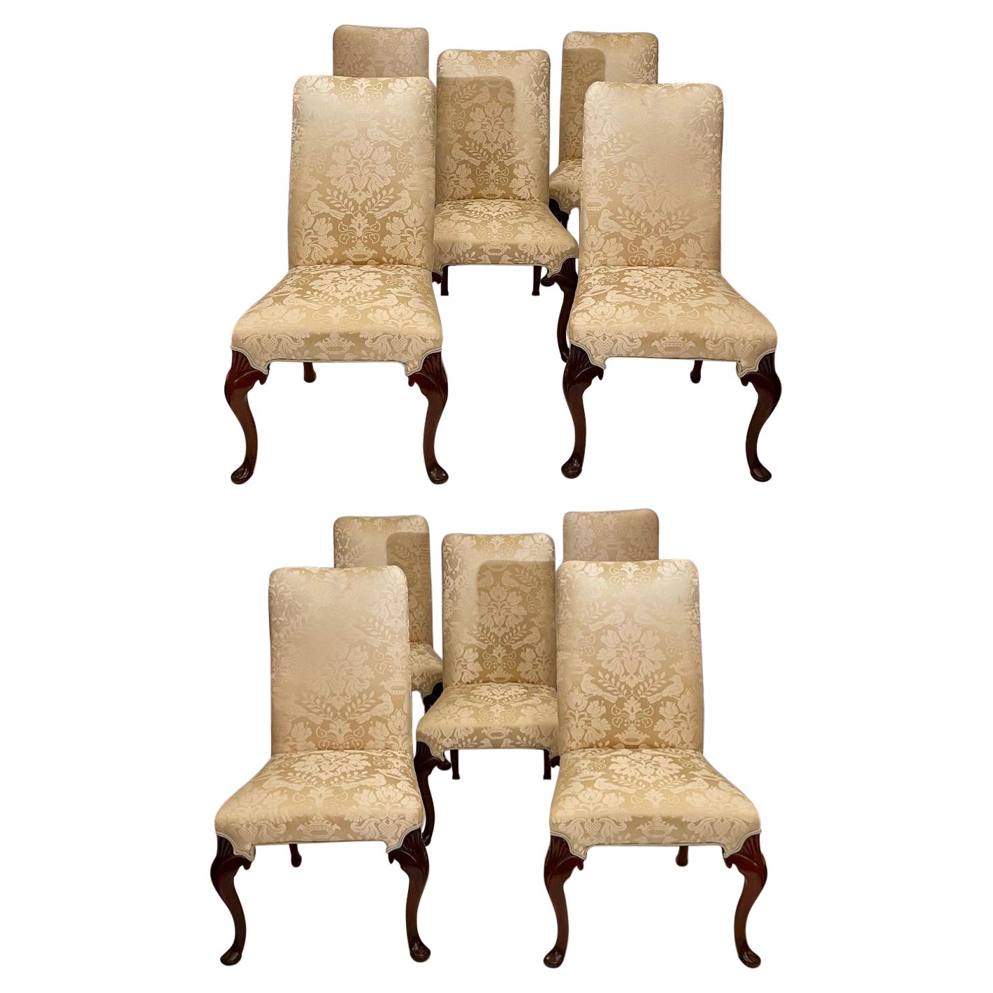 Set of 10 Estate English Mahogany Upholstered Dining Chairs, Circa 1950. For Sale