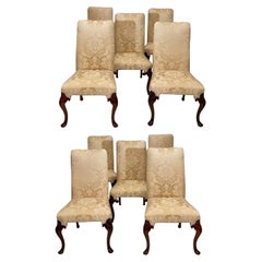 Retro Set of 10 Estate English Mahogany Upholstered Dining Chairs, Circa 1950.