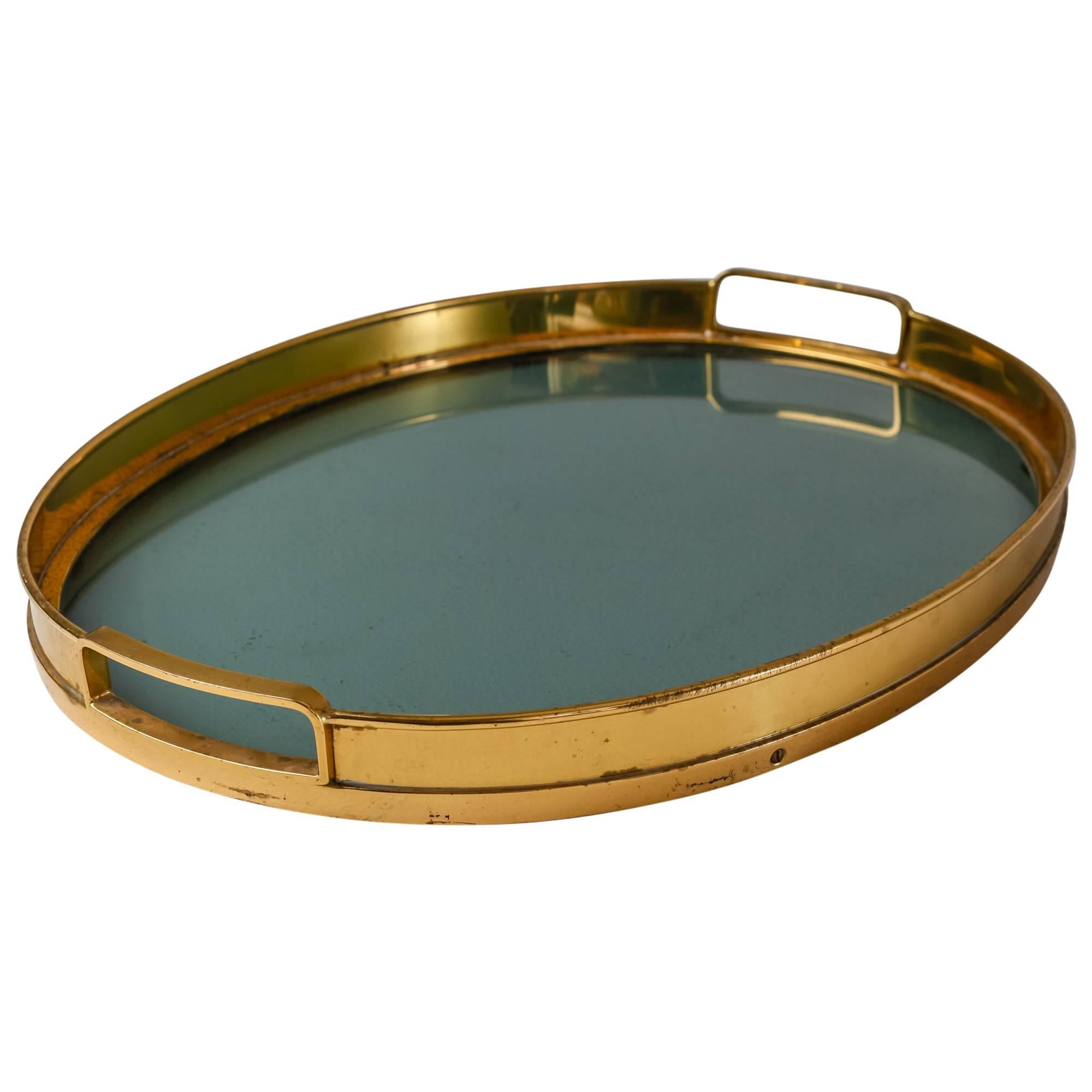 Tray with Brass Rim and Glass Bottom, Italy, 1950s