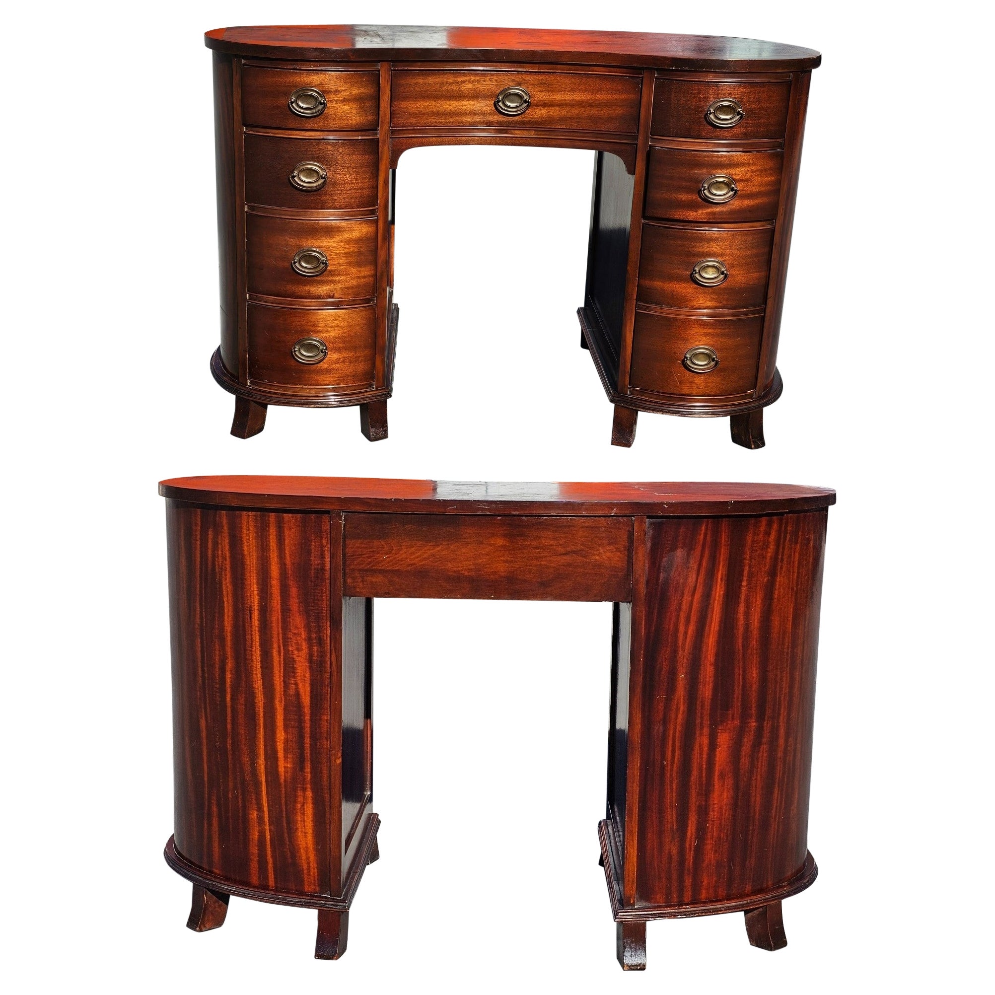 Mid 20th Century Solid Mahogany  Federal Kidney Desk For Sale