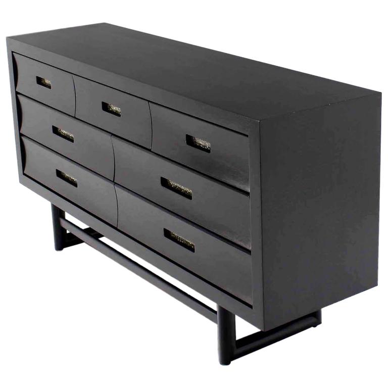 Floating Mid Century Modern Ebonized Long Dresser Credenza 7 Drawers