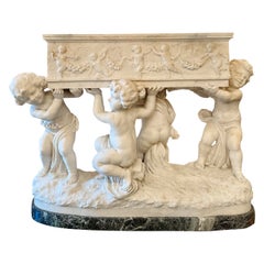 Grand Size Antique French Belle Époque Carrara Marble Jardiniere Circa 1890-1900