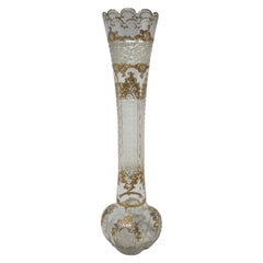 Antique German Moser Cut Glass Bud Vase with Gold Leaf Details, Circa 1880's.