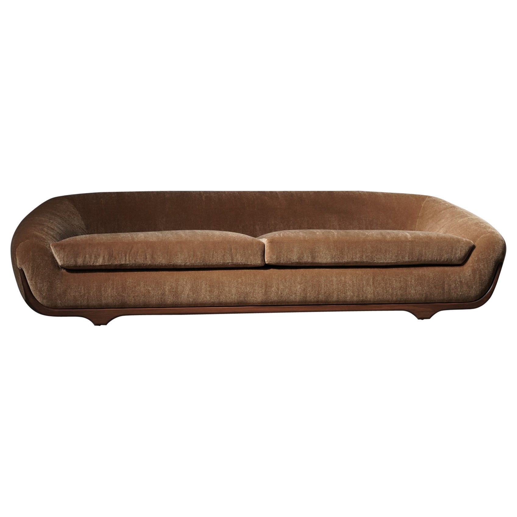 STRATUS Caramel Mohair Sofa with walnut frame by STUDIO BALESTRA