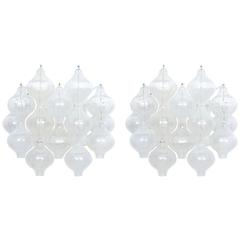 Refurbished Pair Kalmar Tulipan White Glass Wall Lights Sconces, Austria 1960