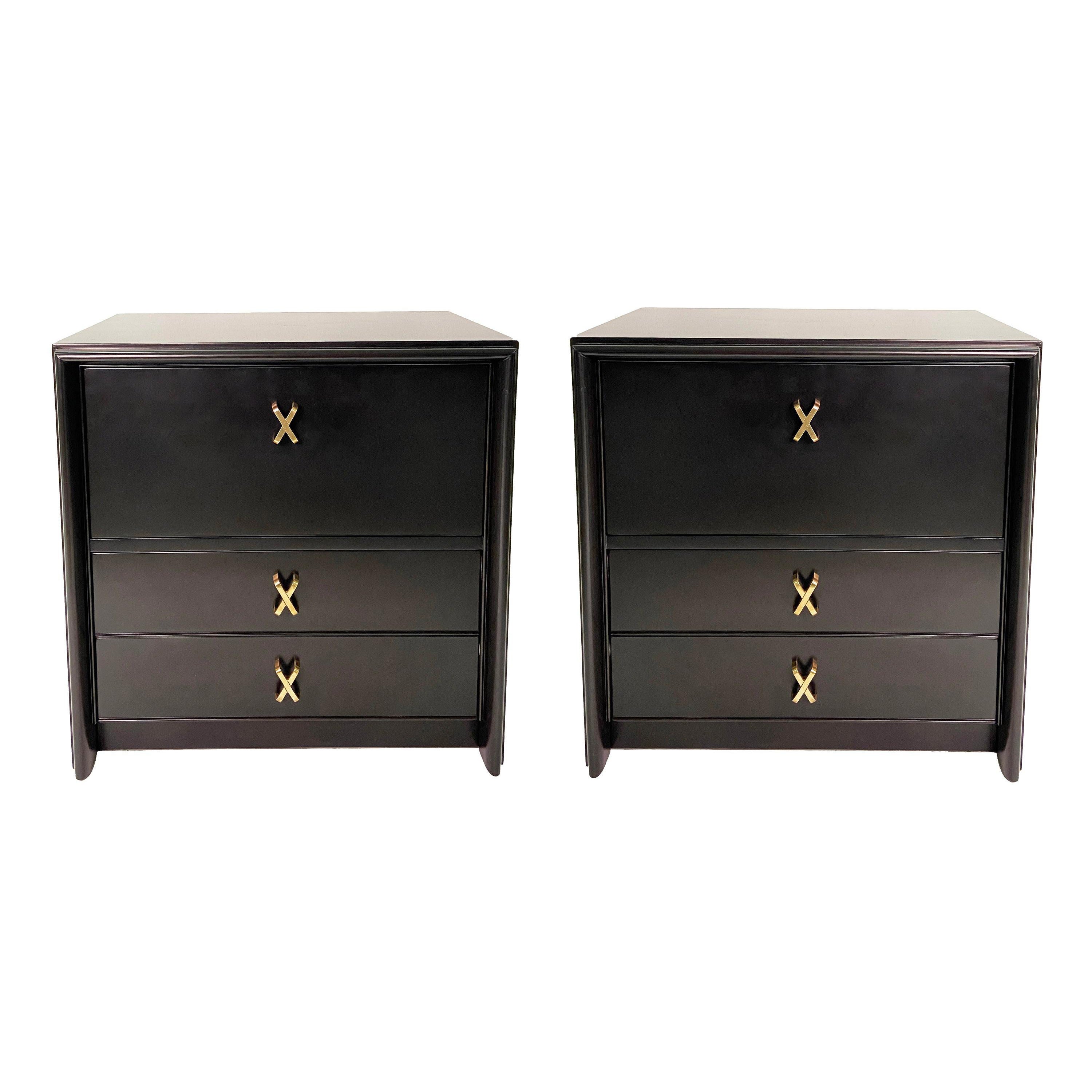 Mid-Century Modern Paul Frankl Nightstands Lacquered in Ebony, Pair For Sale