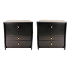 Mid-Century Modern Paul Frankl Nightstands Lacquered in Ebony, Pair