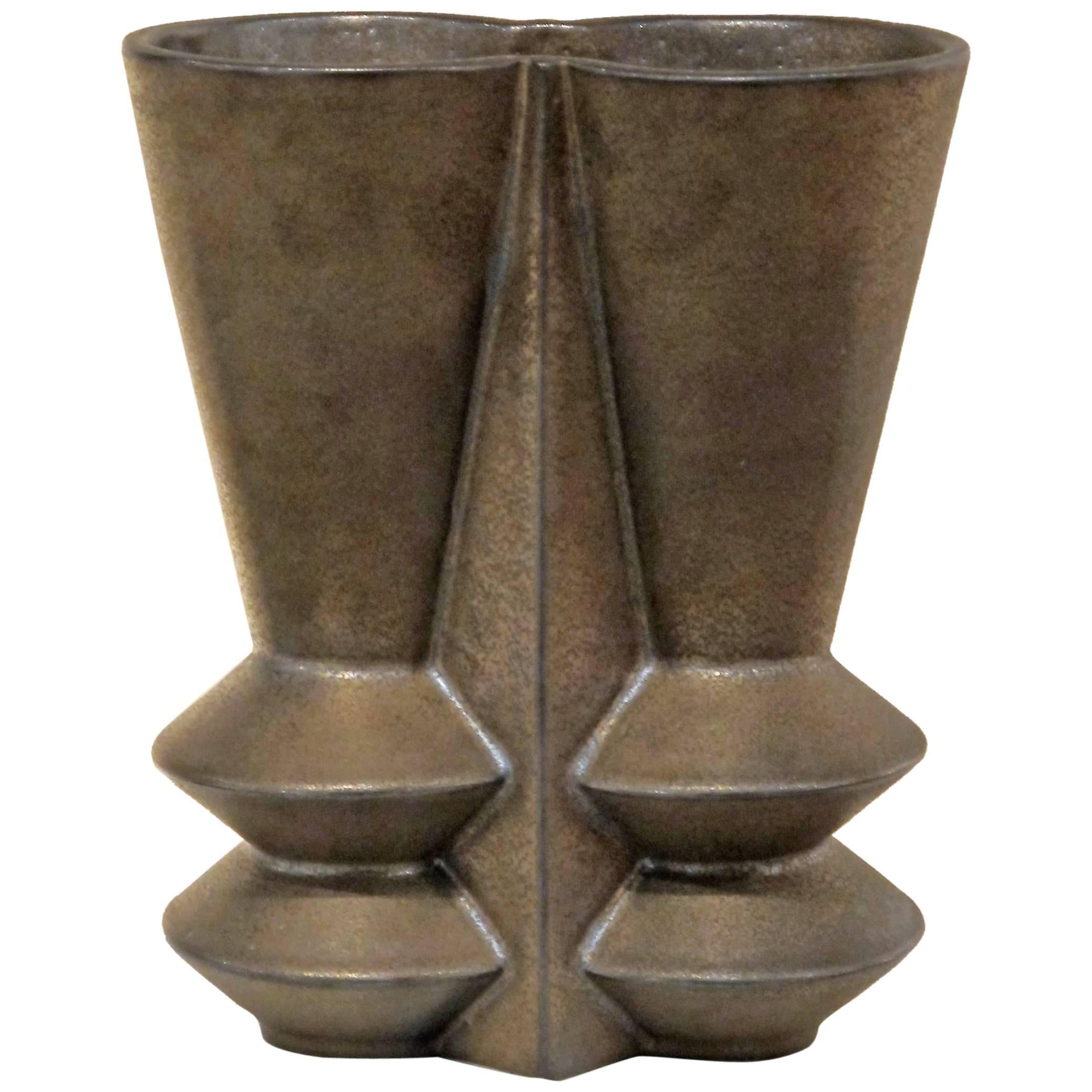 Jan van der Vaart, Dutch Avant-Garde Pottery, Bronze Glazed Stoneware Vase