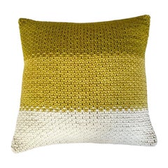 Coussin jaune/gris chartreuse 100 % coton tricoté à la main, fabriqué en Afrique du Sud