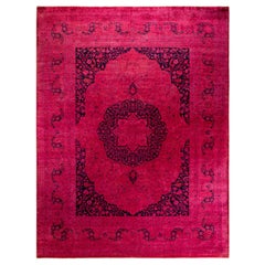 Contemporary Overdyed Hand Knotted Wool Pink Area Rug