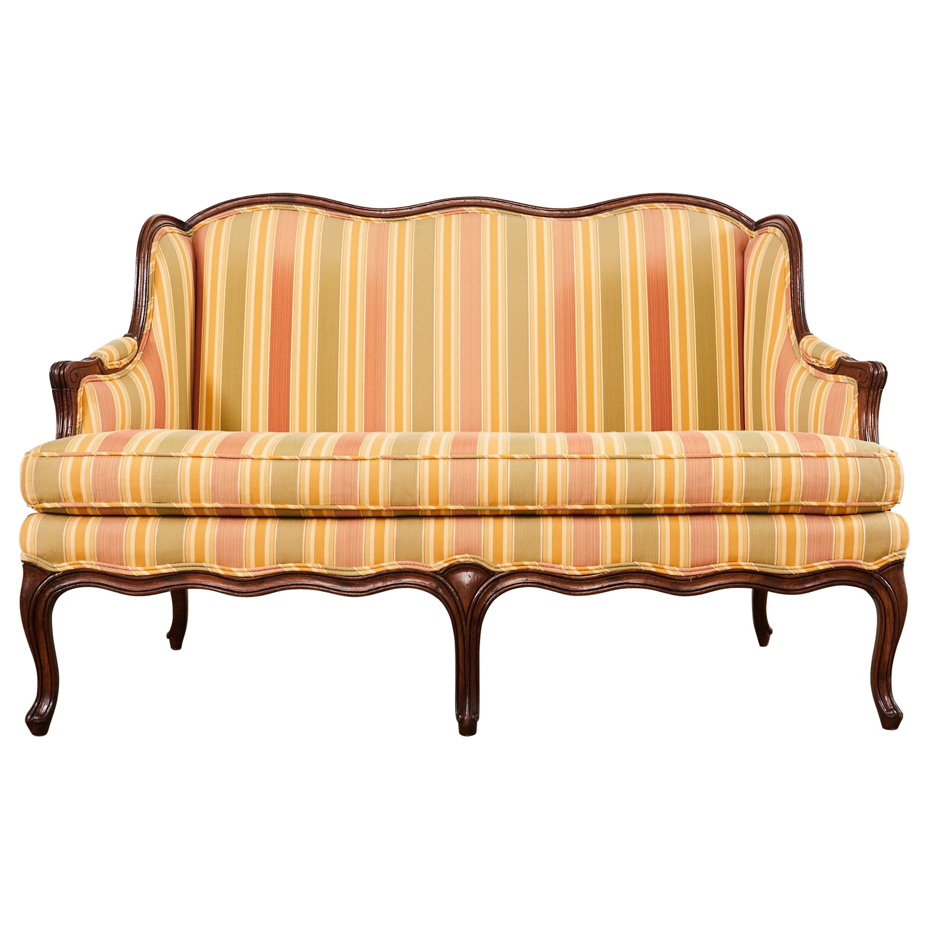 Country French Provincial Louis XV Style Serpentine Wingback Settee For Sale