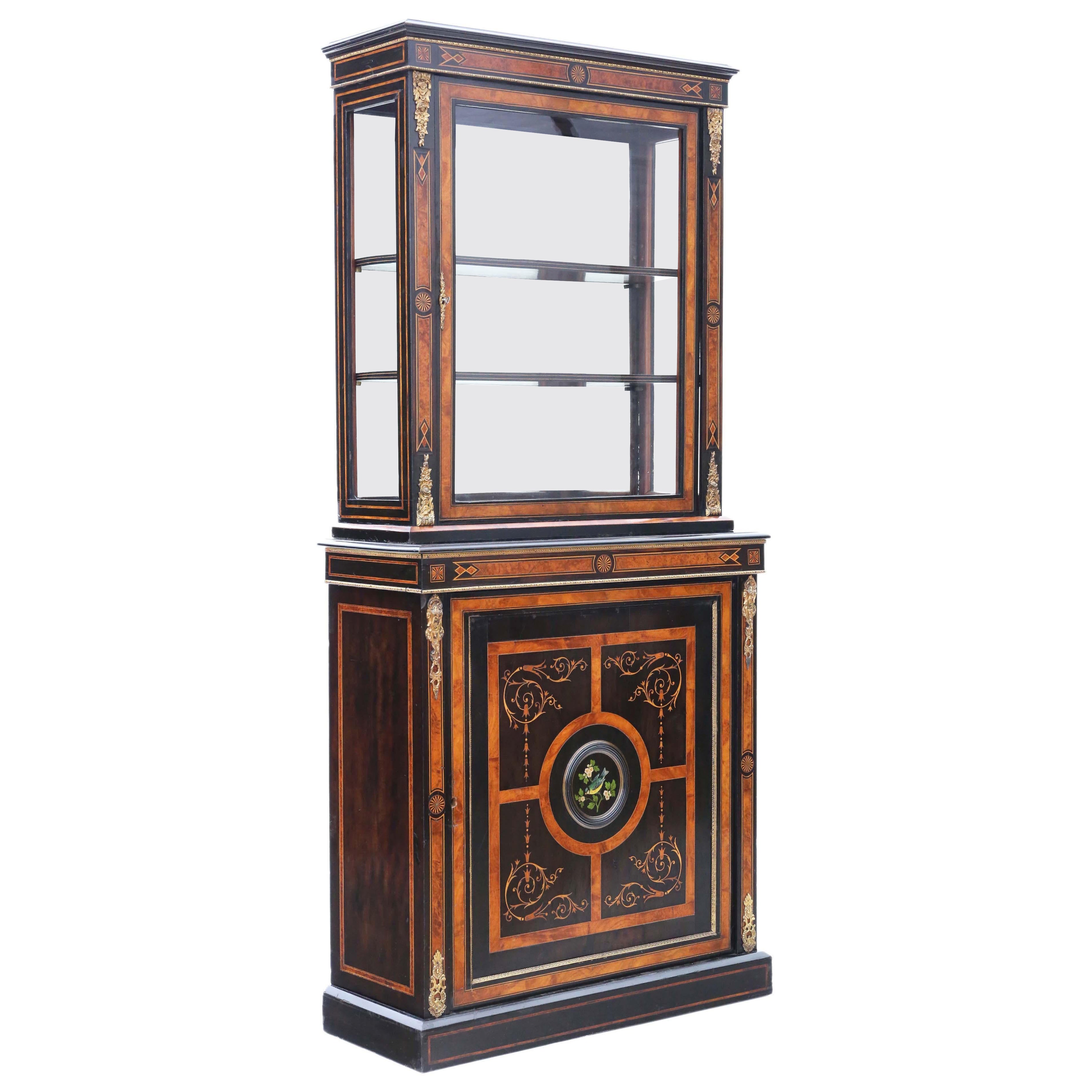 Fine Quality Antique Aesthetic Amboyna and Ebonised Two-Part Pier Display Cabine For Sale
