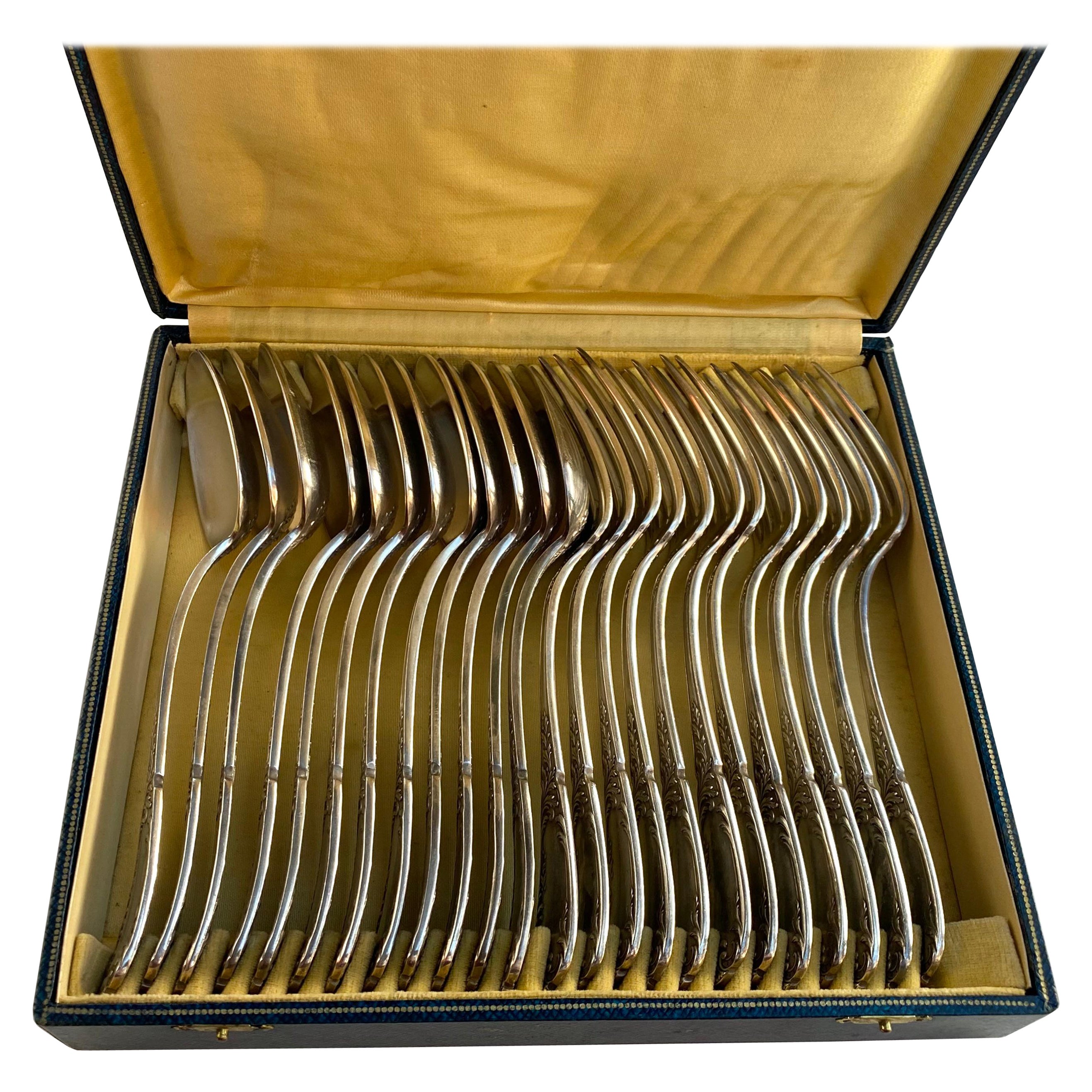 Vintage Silver Plate Utensils 12 Spoons 12 Forks France 1950s For Sale