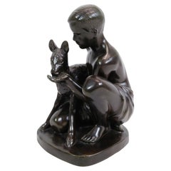 Figure With Motif Of A Boy & Deer By Just Andersen
