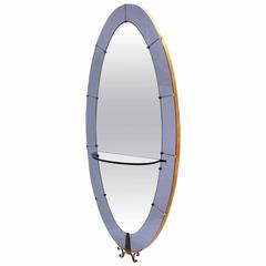 Large Seven Feet Tall Oval Cheval Art Deco Floor Mirror with Shelf Vanity