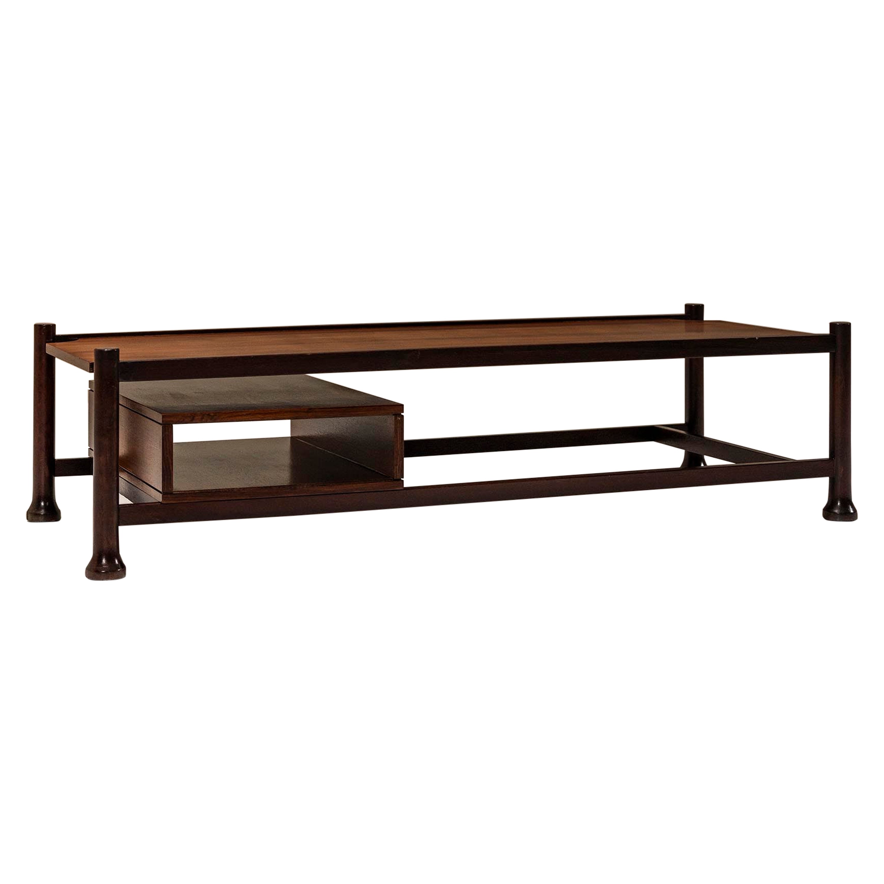 Rectangular Coffee Table Veneered In Rosewood, Italy 1960's For Sale