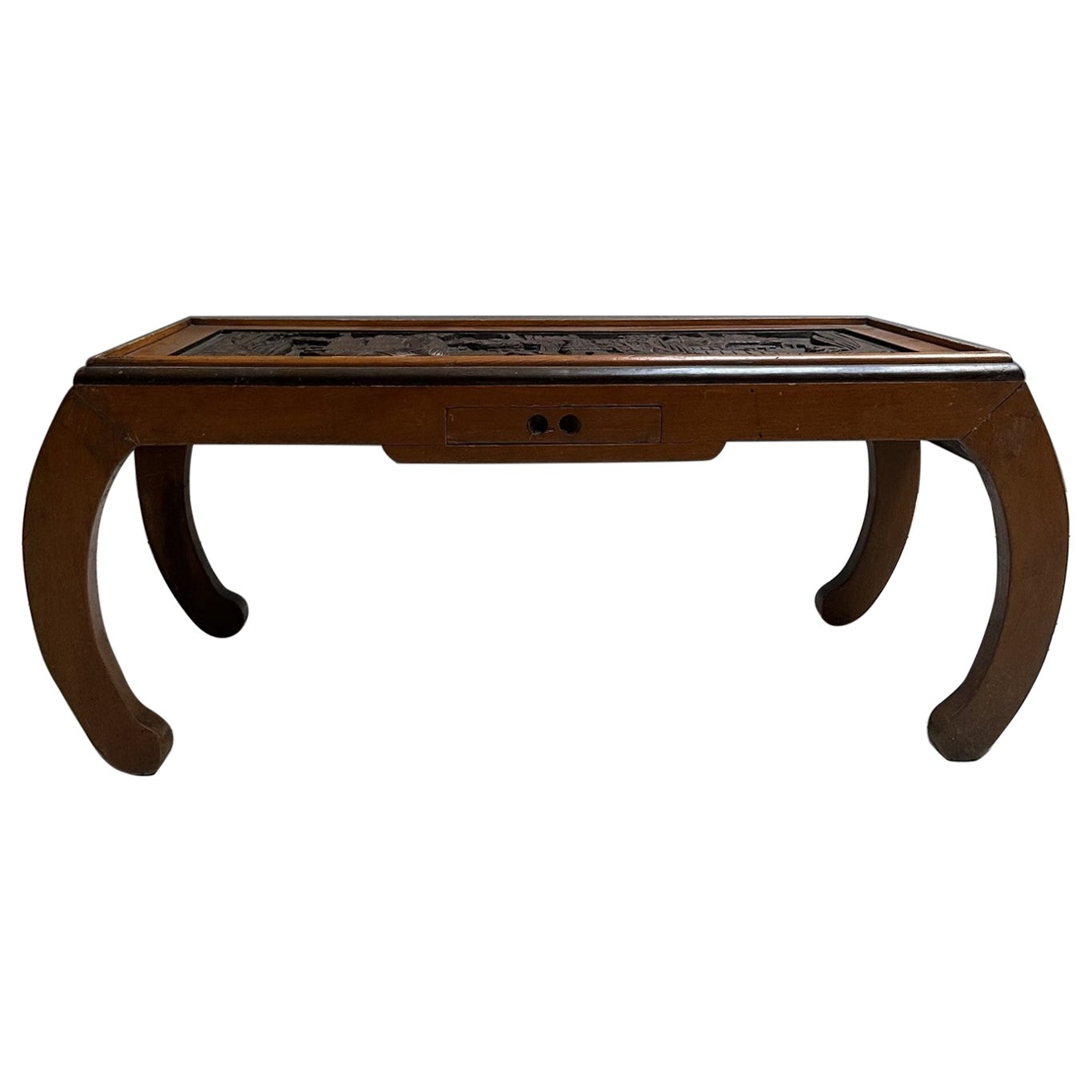  70s rectangular Chinese coffee table in inlaid wood, with drawerb For Sale