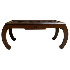  Table basse chinoise rectangulaire des années 70 en bois incrusté, avec tiroir