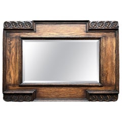 Large Decorative English Oak Framed Art & Crafts Mantel Mirror Late 19th Century