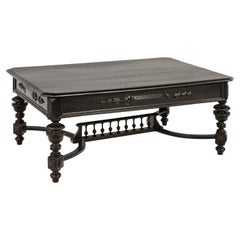 Ancienne table basse néoclassique française Henri II du début du 20e siècle, de couleur brun foncé