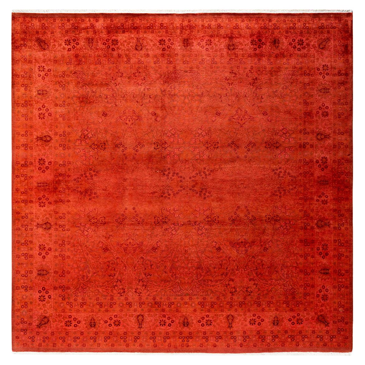 Contemporary Overdyed Hand Knotted Wool Pink Square Area Rug For Sale
