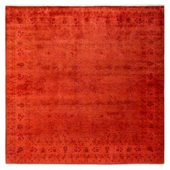 Contemporary Overdyed Hand Knotted Wool Pink Square Area Rug