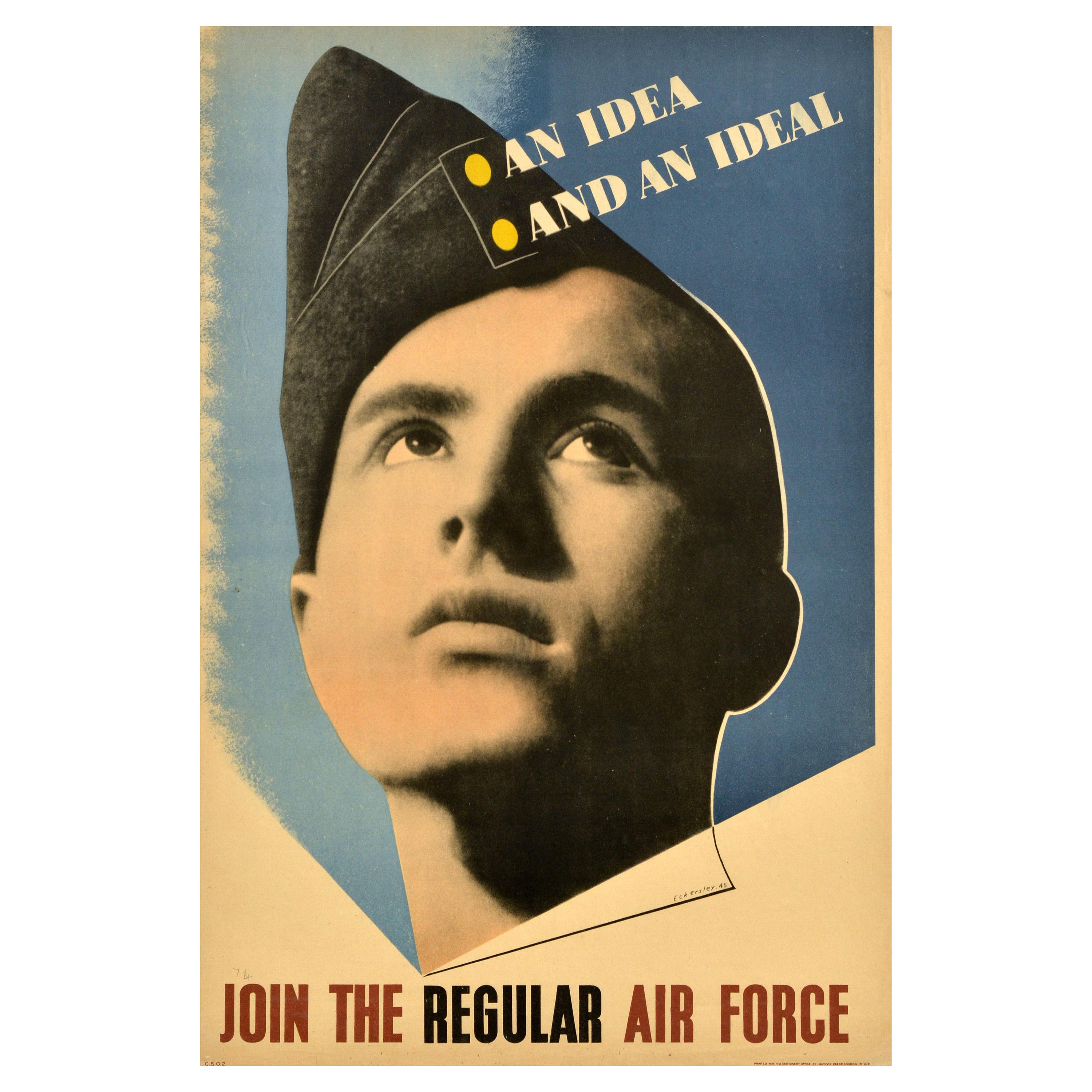 Original Vintage WWII Recruitment Propaganda Poster Idea And An Ideal Air Force For Sale