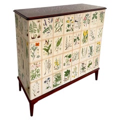 Swedish Modern 1950s Mahogny Cabinet with Nordens Flora (Nordic Flowers) Decor 