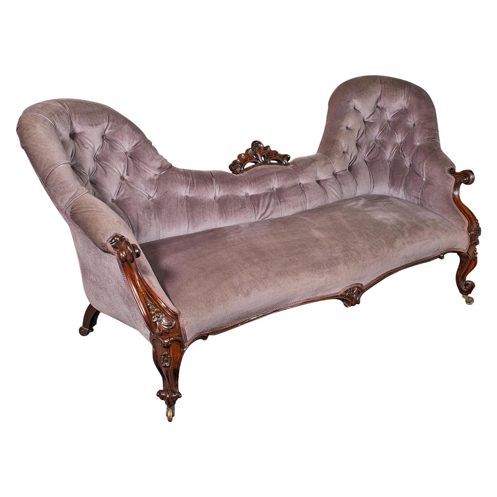 Settee anglaise ancienne à dossier à double cuillère, 3 places, canapé, début de l'ère victorienne, vers 1840