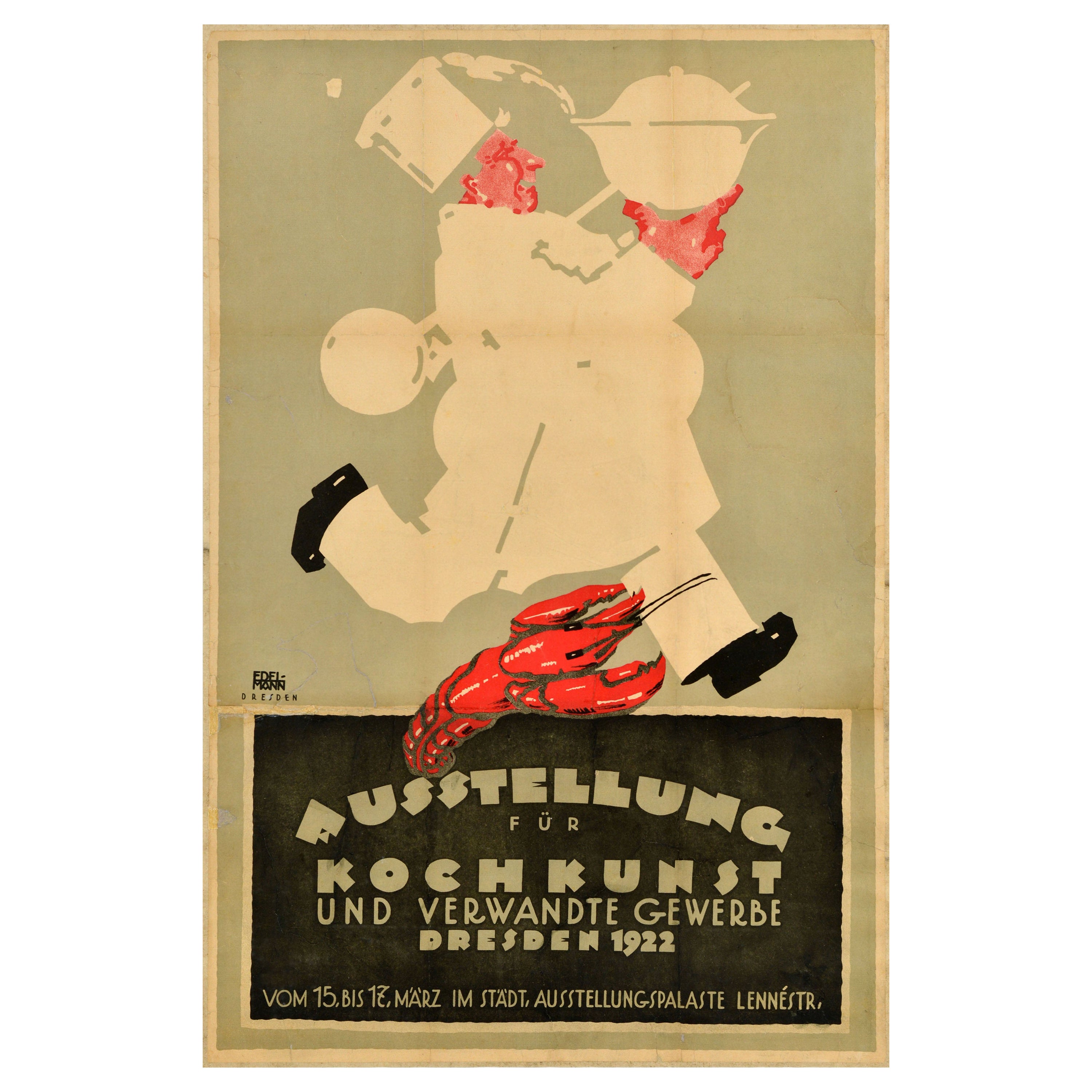 Original Antique Cooking Event Advertising Poster Culinary Arts Exhibition Chef For Sale
