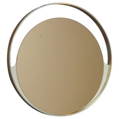 Vintage Italian Round Aluminum Architectural Wall Mirror with Bronzed Glass by Rimadesio