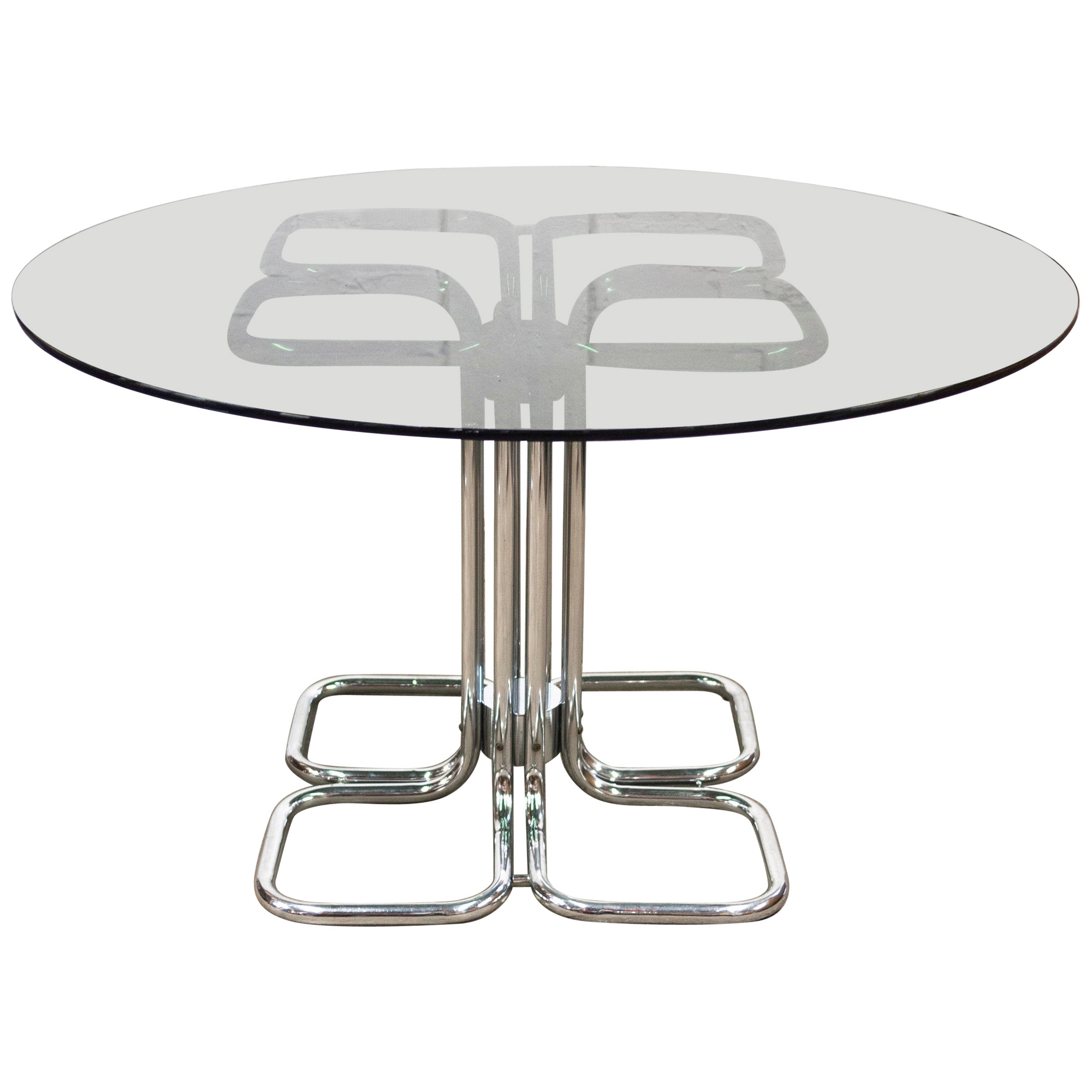 Mid-Century Modern Italian Glass Smoked Top Dining Table by Giotto Stoppino For Sale