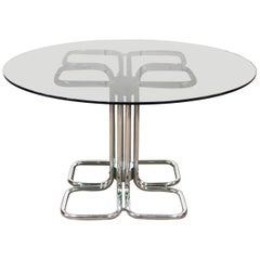 Used Mid-Century Modern Italian Glass Smoked Top Dining Table by Giotto Stoppino