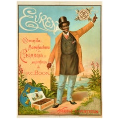 Affiche publicitaire d'origine ancienne Eureka Cigars PC Boon Havana Habana Tobacco