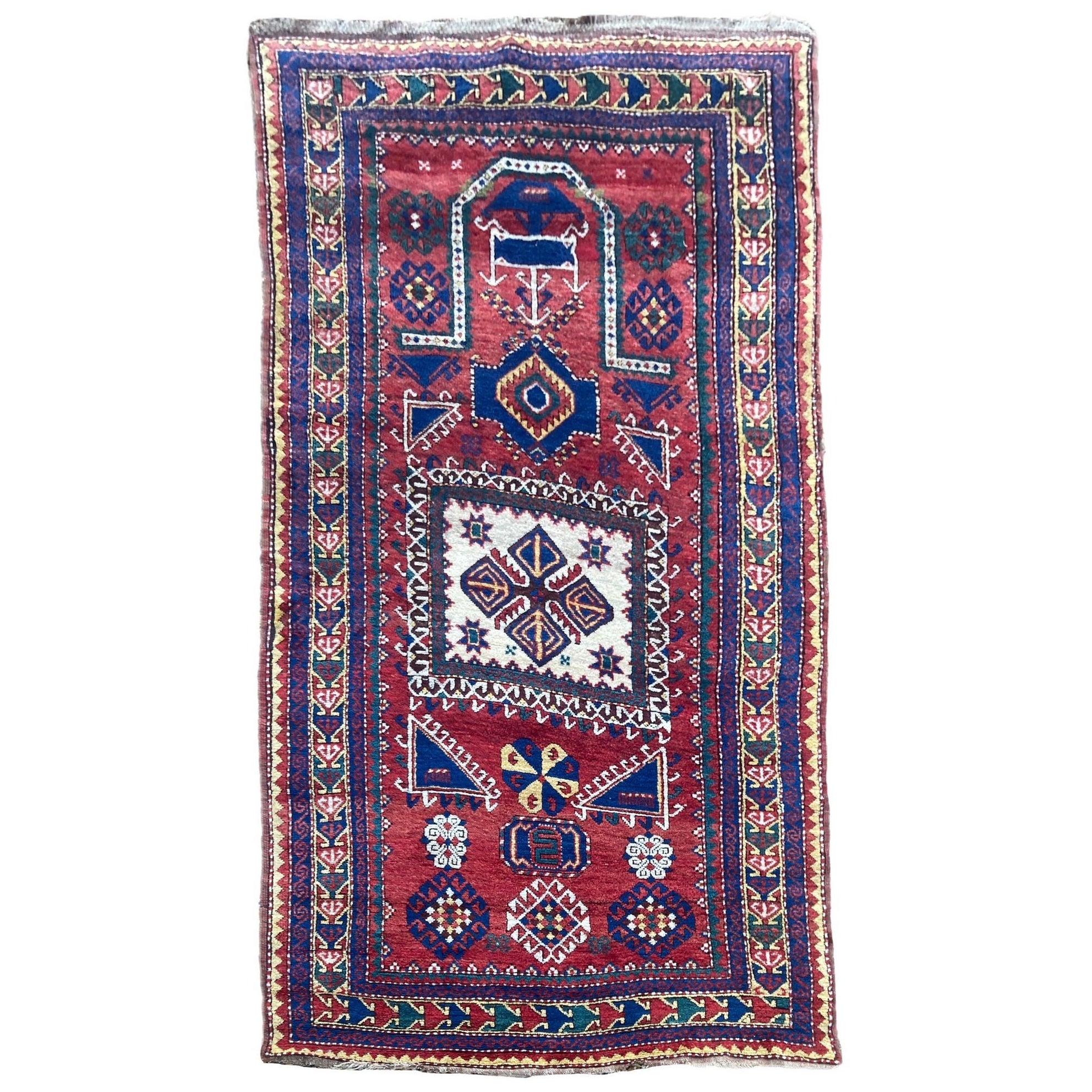 Antique Caucasian Fachralo Kazak Prayer Rug 2.48m x 1.30m For Sale