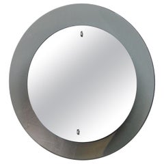 Retro Italian Smoked Glass Concave Round Wall Mirror by Cristal Labor